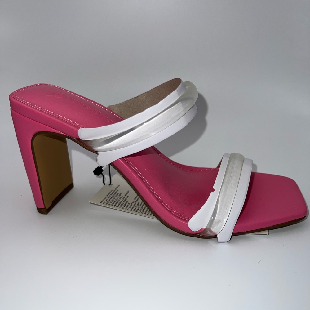 The Drop Women's Avery Square Toe Two Strap HighHeeled Sandal Pink/Clear Size 9 - Picture 3 of 4